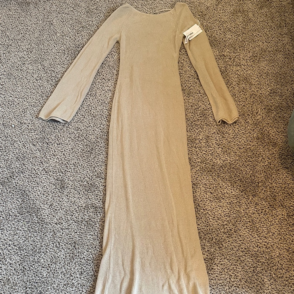 Long Sleeve Maxi Dress in Beige